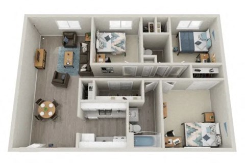 Floor plan for 3 beds, 1.5 baths, 1050 sqft